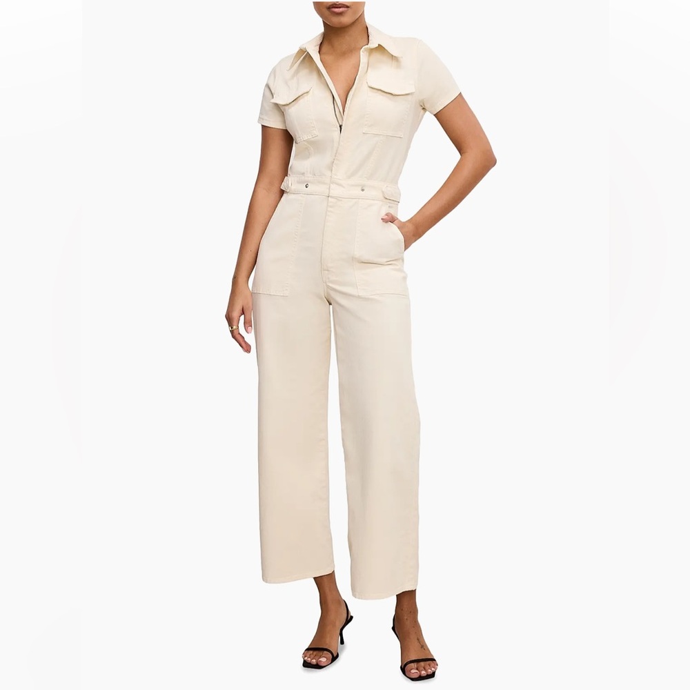 Good American NWT Fit For Success Palazzo Crop Jumpsuit Short Sleeve Safari 2X